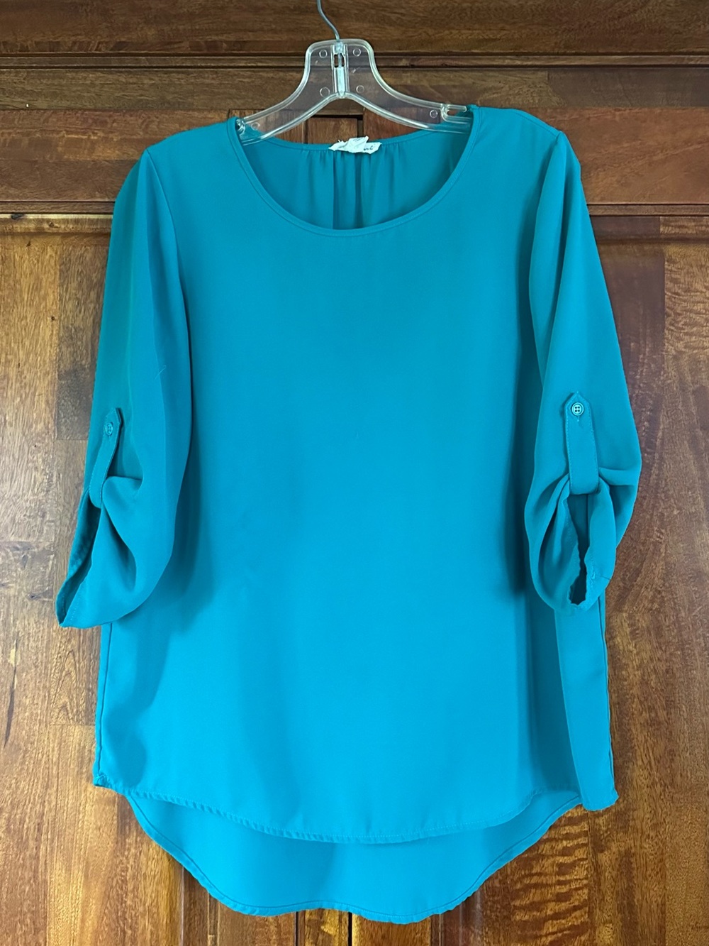 Women’s Teal Roll-Tab Sleeve Blouse